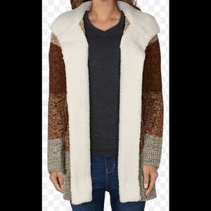 Natural Reflections Stripe Sherpa Hooded Long-Sleeve Cardigan
